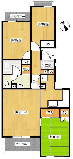 杉並区高井戸西1丁目貸マンション(3LDK/2階)の間取り写真