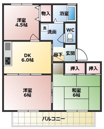 ハピネス・ディアスワンズ(3DK/2階)の間取り写真