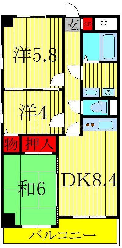 ウラニア天王台(3DK/3階)の間取り写真