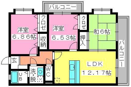 シャルマン室見(3LDK/3階)の間取り写真