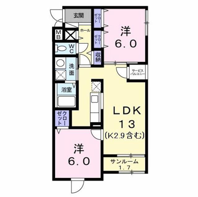 ベルプレーヌ(2LDK/1階)の間取り写真