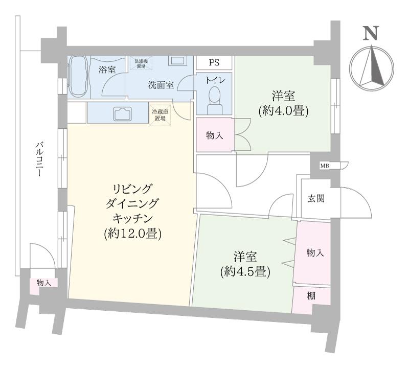 大久保パールマンション(2LDK/5階)の間取り写真