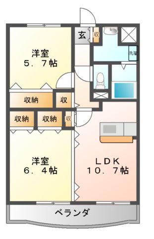 プリムヴェールB・C棟(2LDK/2階)の間取り写真