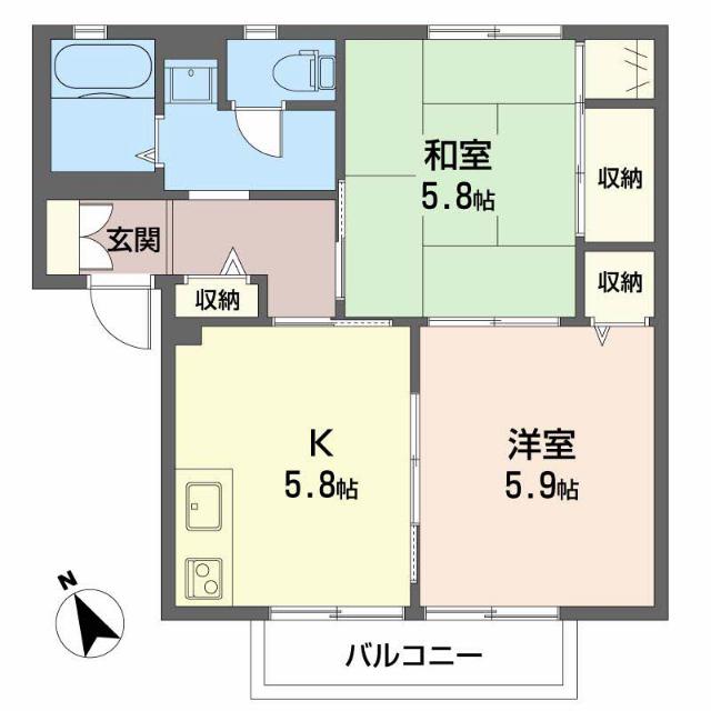 城北ガーデンプレイスB(2K/2階)の間取り写真