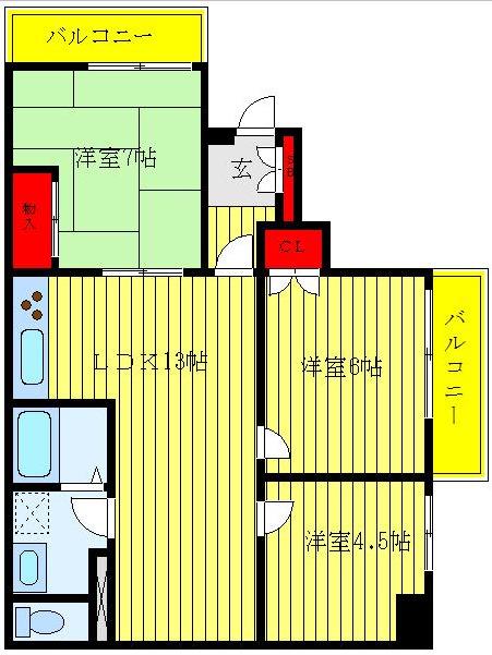 TK・パークサイド白山(3LDK/1階)の間取り写真
