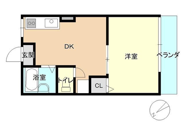 セルティアB(1DK/2階)の間取り写真