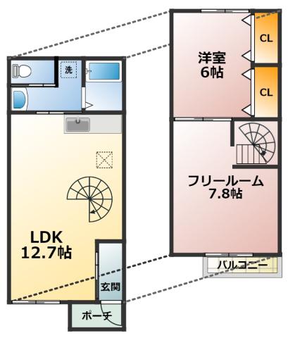 地下鉄名港線 六番町駅 徒歩18分 2階建 築21年(2LDK/1階)の間取り写真