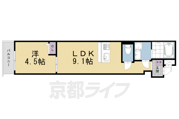 エスペランサ四条堀川(1LDK/3階)の間取り写真