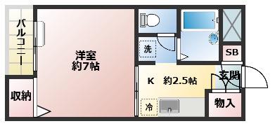 ビオス哲学堂(1K/2階)の間取り写真
