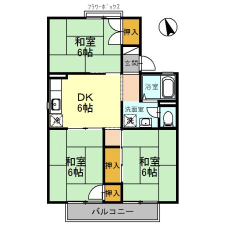 東山ハイツ C棟(3DK/1階)の間取り写真