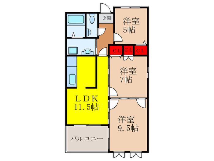 フロレアールくれは(3LDK/4階)の間取り写真