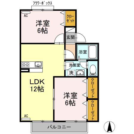 ドミール円座B(2LDK/2階)の間取り写真