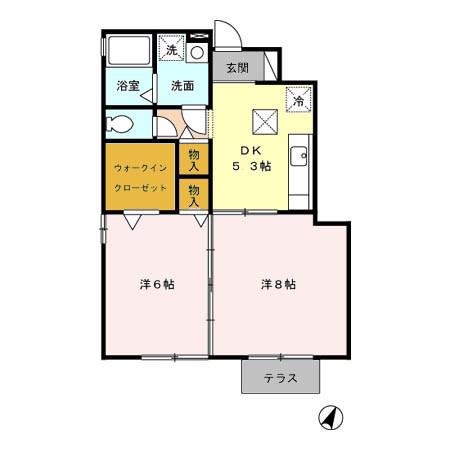 フリューゲルスB(2DK/1階)の間取り写真