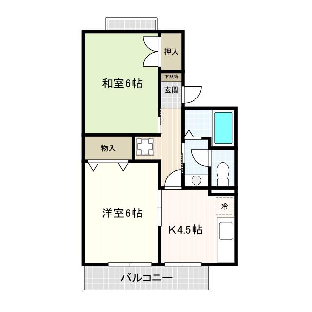 パレス神代(2K/1階)の間取り写真