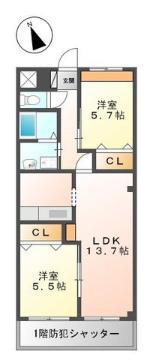 ベルタ6(2LDK/1階)の間取り写真