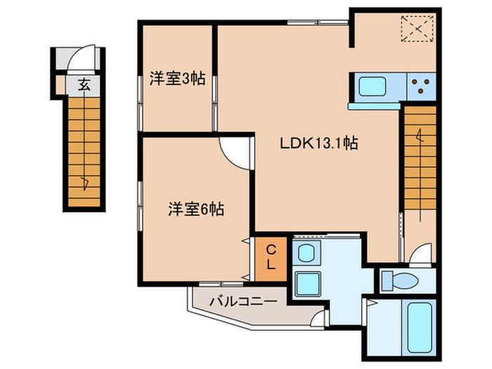 プレミアムスイート岸和田駅前(2LDK/2階)の間取り写真