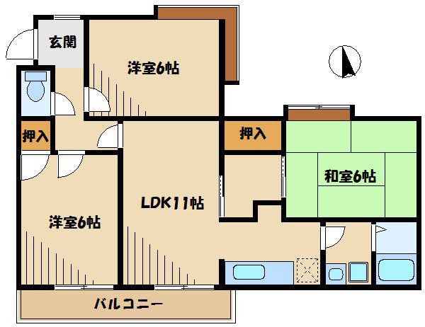 東林間コーポフロンティア(3SLDK/2階)の間取り写真
