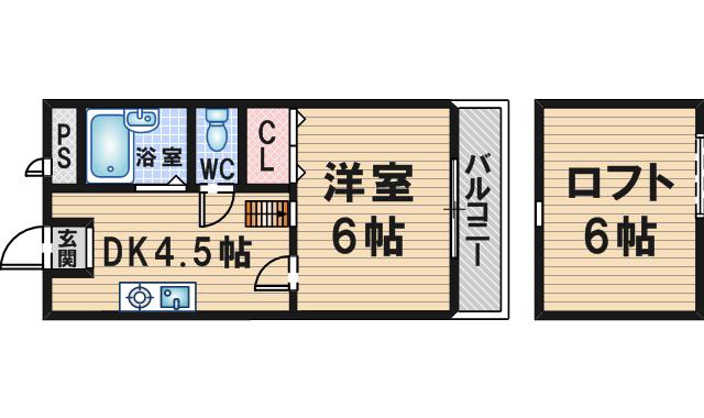 GARDEN TREE岡町(1DK/4階)の間取り写真