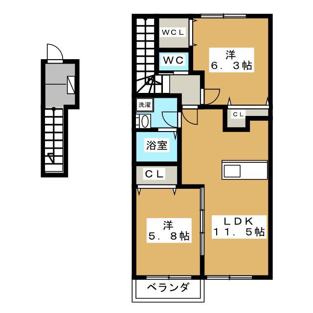 ジュネス一町田(2LDK/2階)の間取り写真