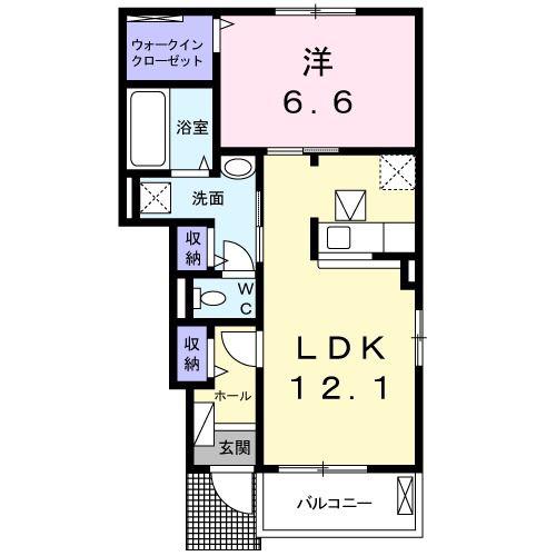 シャインB(1LDK/1階)の間取り写真