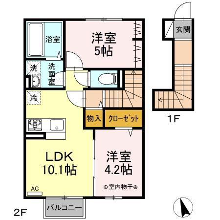 ロイジェントパークス野田町5丁目 D棟(2LDK/2階)の間取り写真