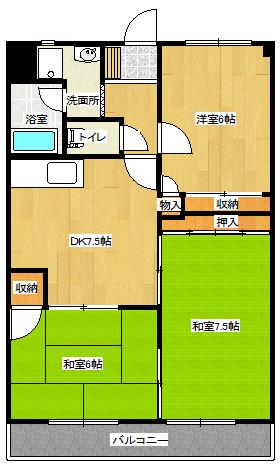 インペリアルKATO(3DK/5階)の間取り写真
