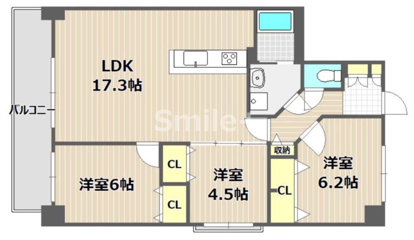 クレール今 ウエスト(3LDK/4階)の間取り写真