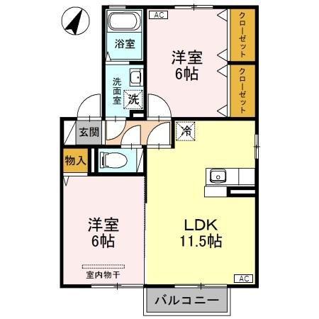 オリーブB棟(2LDK/2階)の間取り写真