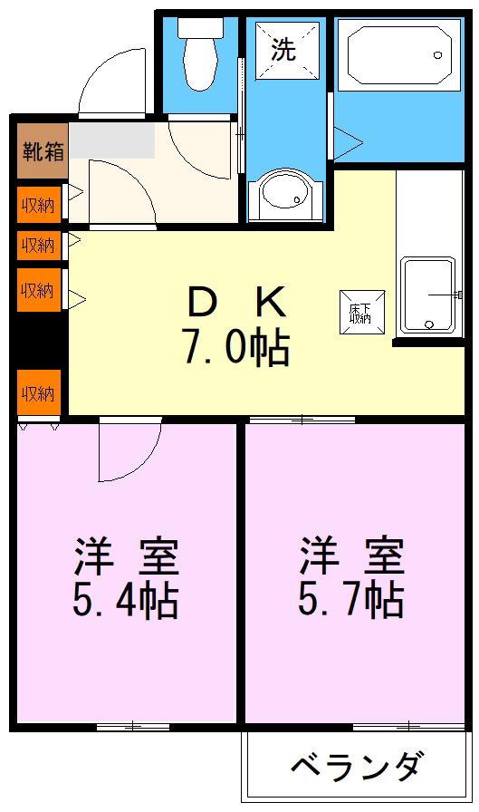 ニューキャピタルレジデンス(2DK/1階)の間取り写真