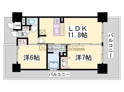 エステムプラザ神戸西Vミラージュ(2LDK/11階)の間取り写真