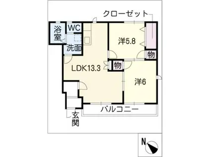 セントレアハイツナカムラ(2LDK/1階)の間取り写真