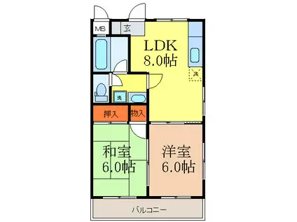中土マンション(2LDK/3階)の間取り写真