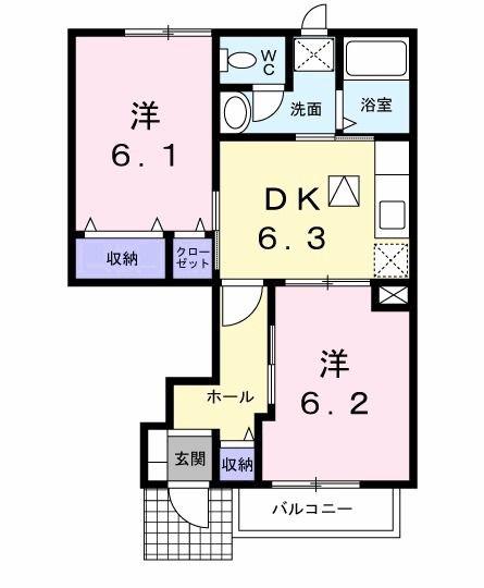 ソレアードB(2DK/1階)の間取り写真
