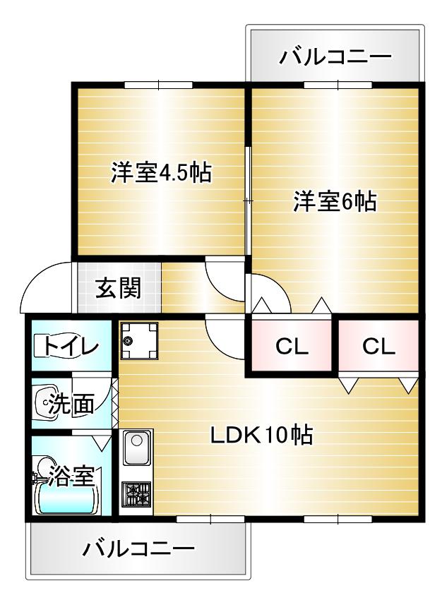 ガーデン北六甲(2LDK/2階)の間取り写真