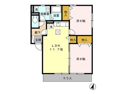 ローズハイム馬渡A棟(2LDK/1階)の間取り写真
