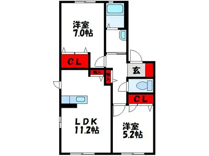 ボヌール立屋敷(2LDK/2階)の間取り写真