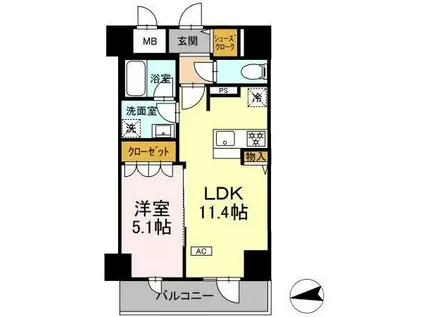 IS二十人町(1LDK/11階)の間取り写真