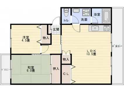 本町八幸ハイツ(2LDK/2階)の間取り写真