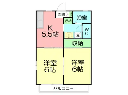 ハイツディアス(2DK/2階)の間取り写真