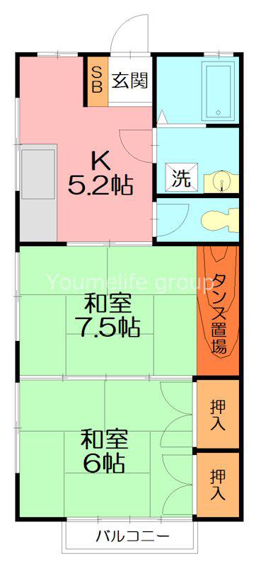 クリーンヒルス(2DK/2階)の間取り写真