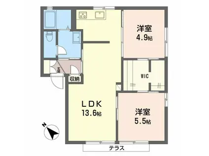 ファンテジー旭ヶ丘 B棟(2LDK/1階)の間取り写真