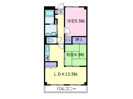 三宅アメニティーサンズ(2LDK/6階)の間取り写真