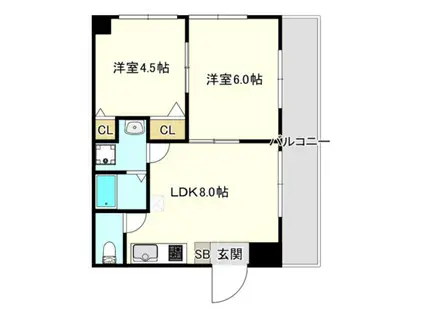 リヴィエラII(2DK/8階)の間取り写真