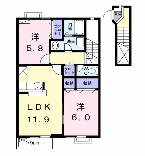 ラフィネRSB(2LDK/2階)の間取り写真
