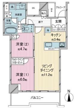 シエリアタワー大阪堀江(2LDK/33階)の間取り写真