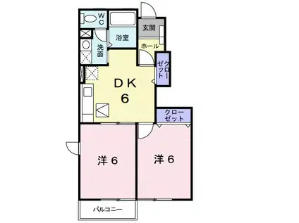 サンパティークII(2DK/1階)の間取り写真