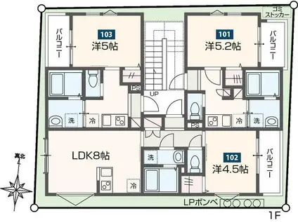 MELDIA蒲田III(1LDK/1階)の間取り写真