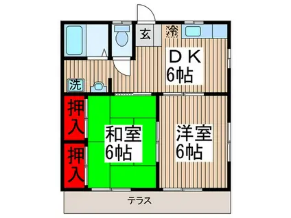 ソワサント成田(2DK/1階)の間取り写真