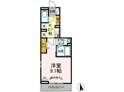 D-ROOMあすと長町IV(1K/1階)の間取り写真