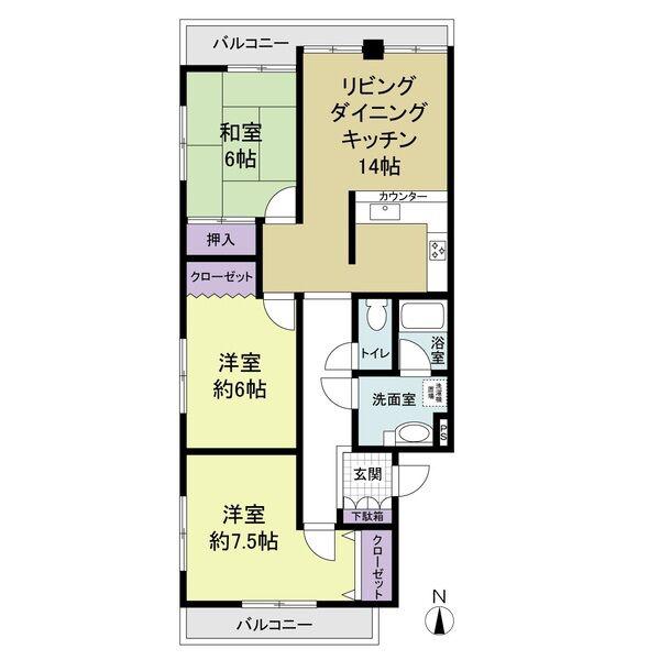 ラフォーレ大蓮(3LDK/2階)の間取り写真